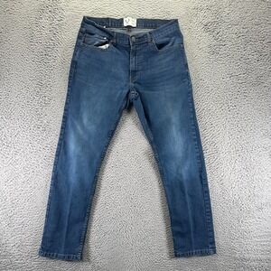 Luke & Dutch Jeans Mens 34x30 Blue Cotton Denim Straight Faded Workwear Stretch‎